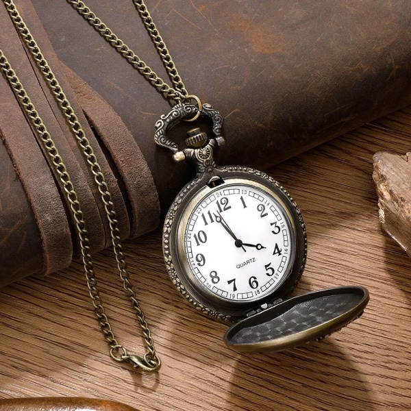 Klassisk vintage snidad watch med kedja Halsband Vintage Quartz Pendant klockor Klockkedja Herr Damer Bronze