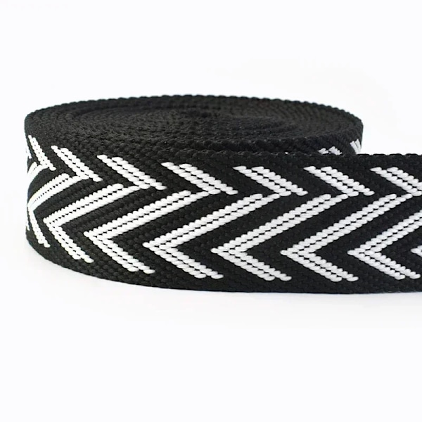 2 meter 38 mm Jacquard-vævet bånd til taskerem, etnisk bånd, bagageindretning, syning, skråbånd, gør-det-selv-bælte, skotilbehør RD197-BlackWhite 38mm-2Meters