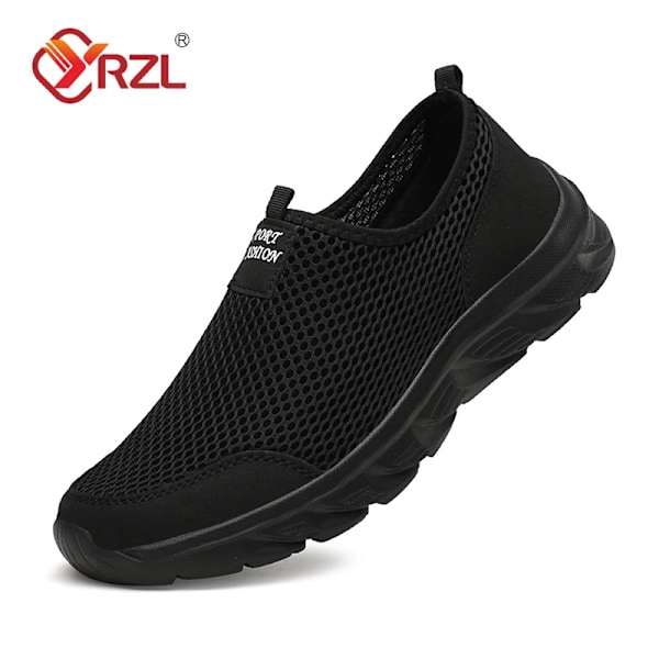 Yrzl Sneakers Män Sommar Casual Skor Män Mesh Andas Utomhus Icke Slip Sport Skor Slip På Loafers För Män Piu Storlek 38-46 All black 44