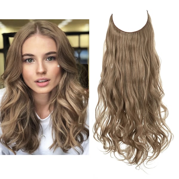 Syntetiska Ingen Clip Wave Hår Extensions Ombre Naturlig Svart Blond Rosa En Bit Falsk Hårpiece Fisk Linje Fake Hårstycken Pecan Blonde 22INCHES