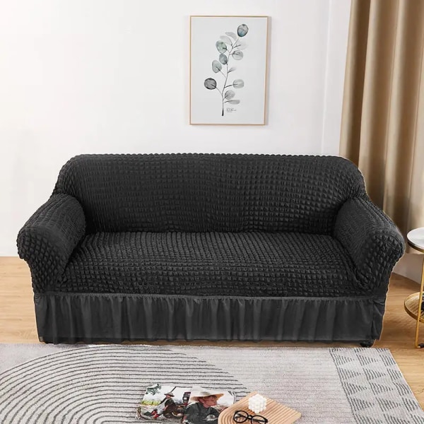 1/2/3/4-sits Seersucker-soffa Slipcover High Stretch cover Tjockt hörnsoffskydd Elastiskt hörnsofföverdrag pps-black 3 Seater 185-230cm