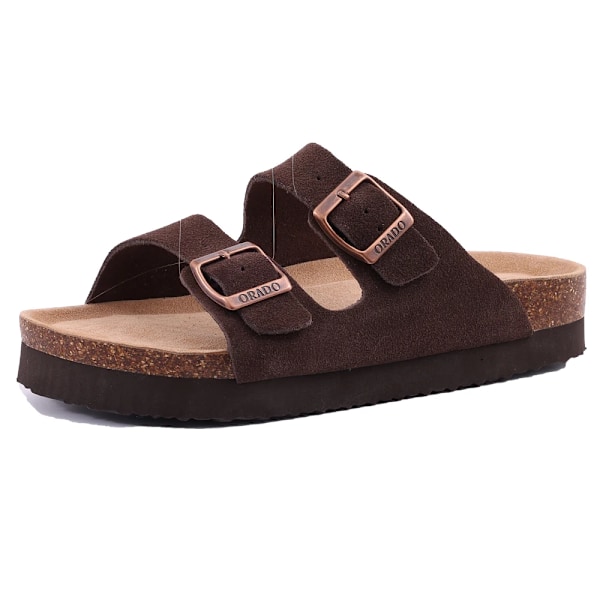 Pallene Nya Mode Kork Tofflor För Kvinnor Män Läder Tuede Flats Sandaler Sandaler Sommar Par Strand Sandals Med Justerbar Spänne Spänne. Cow Suede-BN3 42