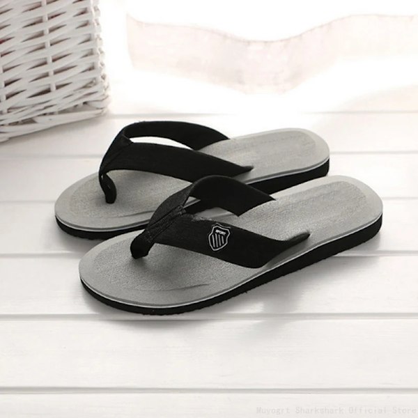 Casual Tofflor För Män Flip Flops Strand Sandaler Sommar Icke-Slipp Platta Slides Män Tofflor Inomhus Skor Man Man Man Slipp Perre Gray 44(27cm)