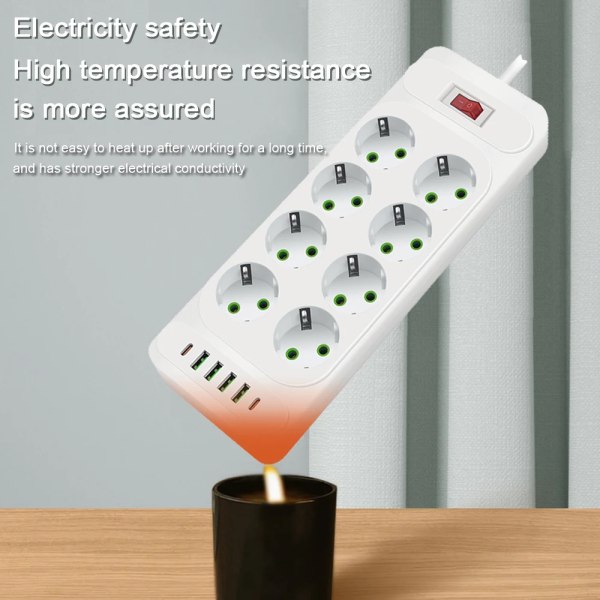 EU-kontakt AC-uttag Multitap Power Strip 2m Förlängningssladd Eluttag Smart USB Hemmakontor Överspänningsskydd Nätverksfilter F33 Black EU Plug