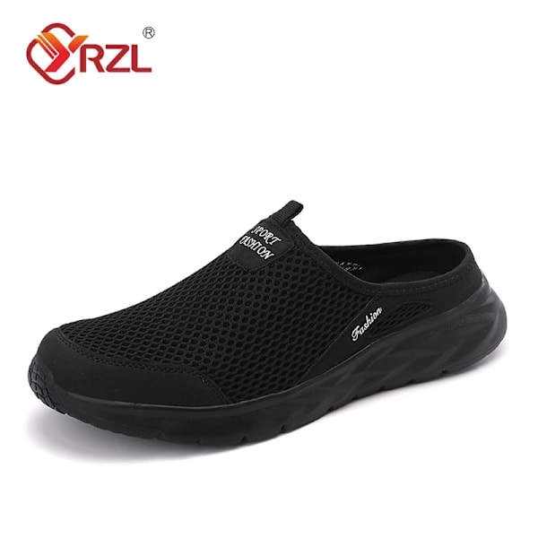 Yrzl Män Halv Tofflor Sommar Andas Mesh Män Skor Utomhus Casual Vandring Skor Stora Platta Ljus Mesh Toffpare Sandaler All black 39