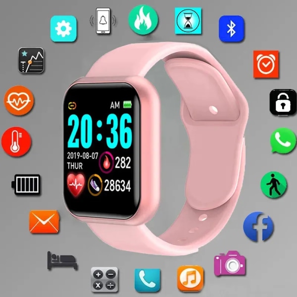 D20 Smart Watch Dam Herr Vattentät Bluetooth Puls Fitness Tracker Y68 Smart Armband Sport Smartwatch för IOS Android Pink