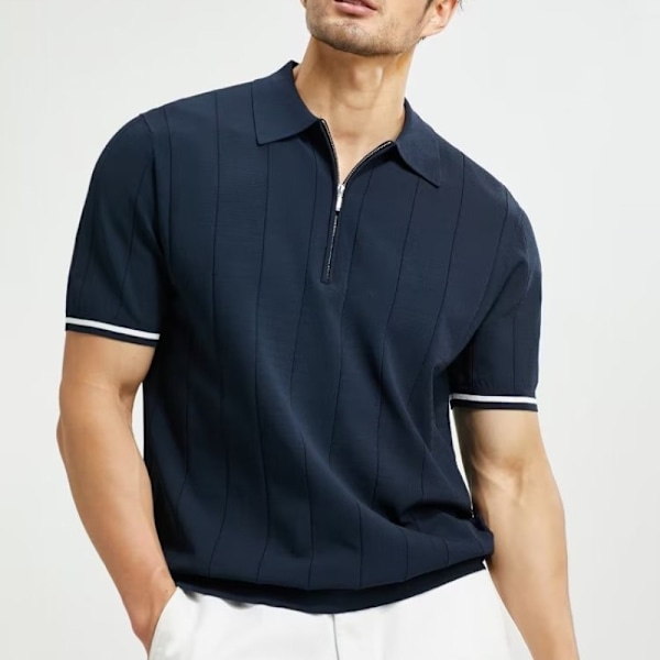 Ice Silk Kortärmad Pikétröja Konstnärlig Mäns Fashionabla Sommar 2023 Ny Fashionabel Enkel Fashionabel Ungdom Populär Utskrift Japansk Stil Navy Blue XXXL