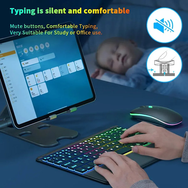 Ipad-näppäimistö Tablet-puhelin Bluetooth-näppäimistö kosketuslevyllä Ladattava taustavalaistu korealainen espanjalainen näppäimistö Androidille / Windowsille EN Spanish Black