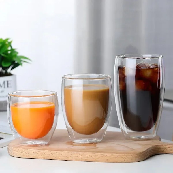 Värmebeständig Dubbelväggig Glaskopp 80-650Ml Öl Mjölk Kaffe Vatten Koppar Transparent Kopp Grossist Glas Dricksglas Mugg Set Present 250ml 1pc