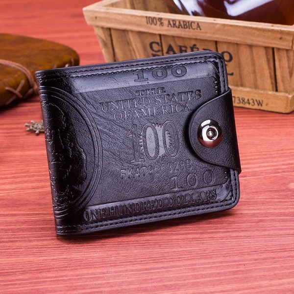 Dihope herrplånböcker med 100 US-dollarsmönsterplånbok manlig läderplånbok Fotokorthållare Mode plånbok med stor kapacitet Black 11X8X2.5cm