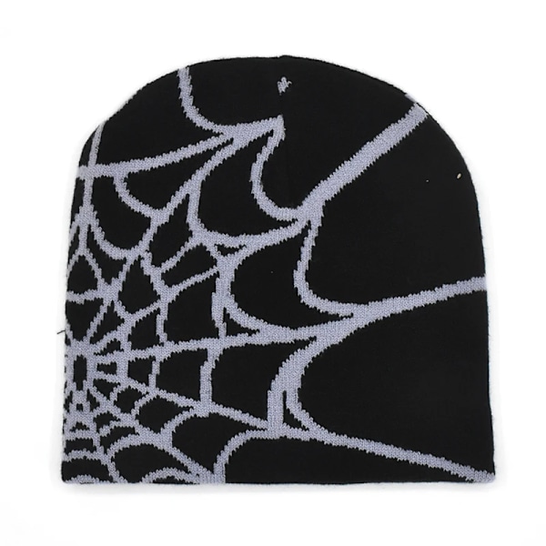 Y2K Gothic Edderkoppemønster Uld Akryl Strikket Hat Kvinder Beanie Vinter Varme Beanies Grunge Hip Hop Casual Skullies Udendørs Kasket Black Red SX