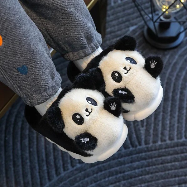 Barn Bomulls Tofflor Vinter Pojke Inomhus Hem Söt Plysch Panda Flicka Bomullssko Barn Tofflor Sandalia Infantil Menina Pantuflas black 34-35 insole 21.5cm