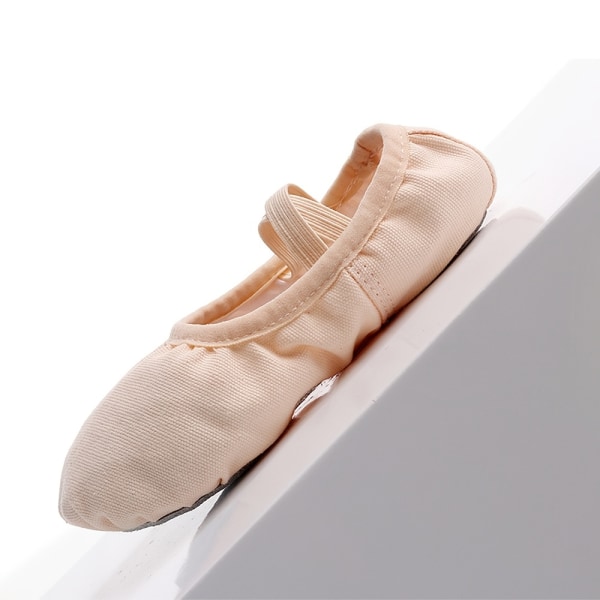 1 par bekväma och flexibla canvas-baletttofflor för flickor - Elastiska dansskor med delad sula för barn och småbarn Skin color CN26(EU27)