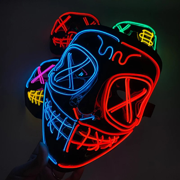 Langaton Halloween Neon Led Purge Mask Mask Mask Party Mask Ljus Växa I Mörka Skräckmask Glödande Masker style 12