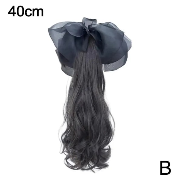 Big Wave High Ponytail Peruk Grab Clip Rosett Långt hår hästsvans Brun Svart konstgjord hårfläta Curled hästsvans Natural black 40cm