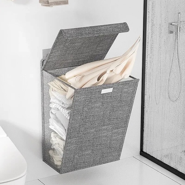 1Pc Vikbara Tvättkorg Hamper, Multifunktionella Punch Fri Vägg Hängande Tvättkläder Mesh Krok Organizerer Gray Medium S