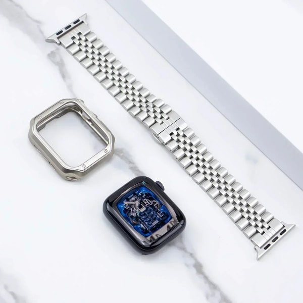 Case för Apple Watch i rostfritt stål för Apple Watch 38 mm 42 mm 40 mm 44 mm 41 mm 45 mm metallband för iWatch Series9 8 7 6 SE 5 4 3 2 1 Correa Silver only Strap 41mm-Series 9 8 7