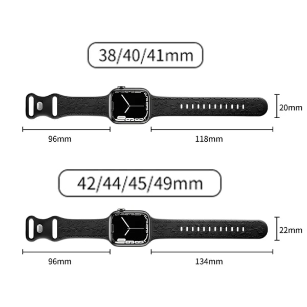 Blomgraverad rem för Apple Watch -band 44 mm 40 mm 49 mm 41 mm 45 mm 38 mm 42 mm armband iwatch series 8 9 7 6 3 ultra 2 se band Cherry 42mm 44mm 45mm 49mm