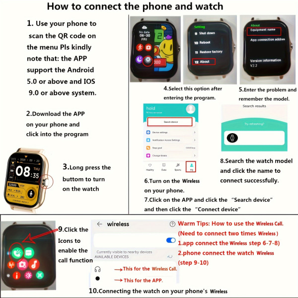 2023 ny skärm Touch Sports Smart Watch Unisex, kan ringa/ta emot samtal, sömn, stegräknare kalorier sportspårare, påminnelse om information om inkommande samtal Golden