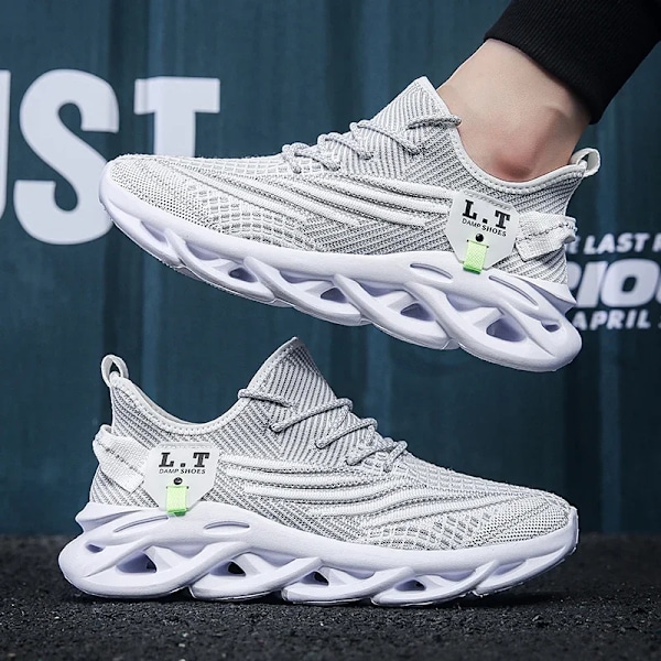 Herre Løb Sko Forårssko Mænd Tykke Sål Øget Komfort Sneakers Bløde Sneakers Herre Tennis Gå Sko Zapatillas Hombres WHITE 42