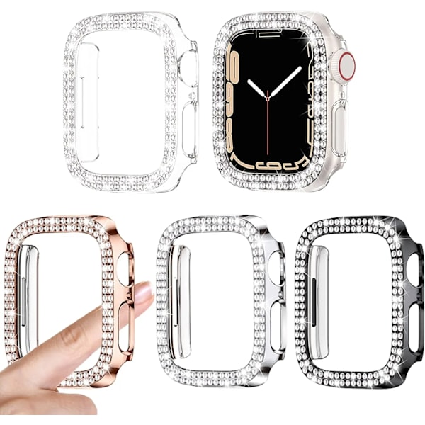 Transparent Hollow Bling Diamond Pc Case Til Apple Watch 38 42 40 44 41 45Mm Beskyttelsesdæksel Til Iwatch-Serien 7 6 5 4 3 2 Sek black 42mm