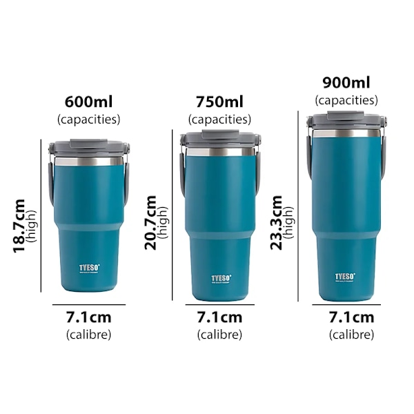 Tyeso Stål Termosflaska Kaffe Kopp Bärbar Isolering Kall Och Varm Travel Fitness Mugg Läckage Vakuum Flas K Blue-1pcs 600ml