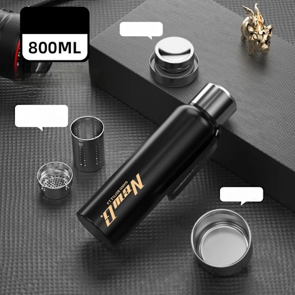 GIANXI Black 800ML Stainless steel Thermos Bottle Home And Kitchen Water Bottle Portable Camping Outdoor Sports Vacuum Flasks NEWG Black 800ML 600ML-800ML