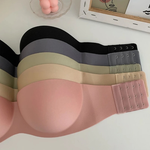 Främre stängning Sexig Push Up BH Kvinnor Osynlig BH Underkläder Underkläder För Kvinnlig Behå Axelbandslös Sömlös Bralette Apricot 38(85)