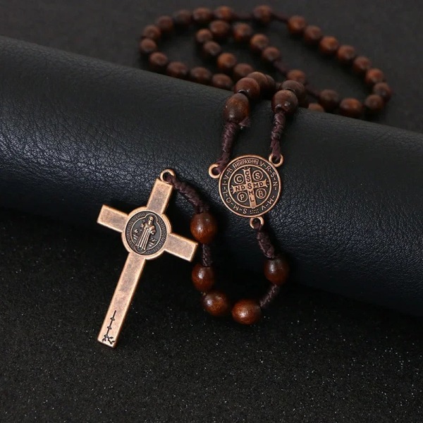 Kristus Jesus träpärlor 8 mm radbandspärla kors bilhänge vävd repkedja Halsband Religiösa ortodoxa bedjande smycken
