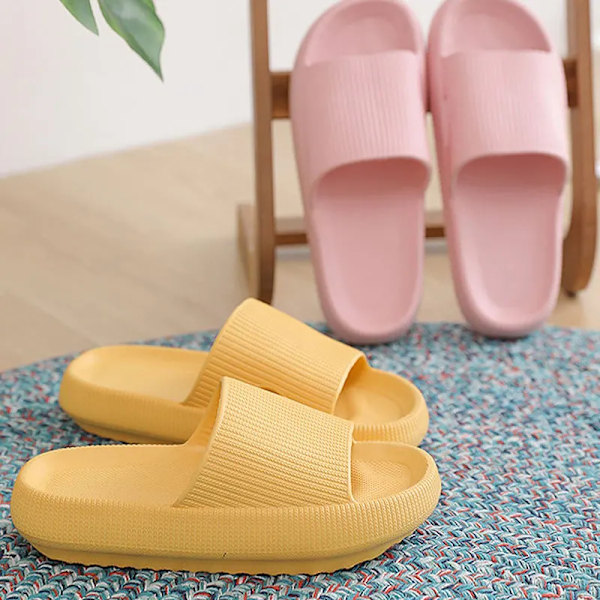 Man Plattform Tofflor Summer Beach Eva Mjuk Sula Sandaler Fritid Inomhus Badrum Anti Glidskor Yellow 36-37