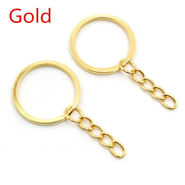 20 St / Slot Nyckelring Kedja 6 Färger Pläterade 50Mm Lång Rund Split Nyckelchain Nyckelringar Gold 25mm Rings