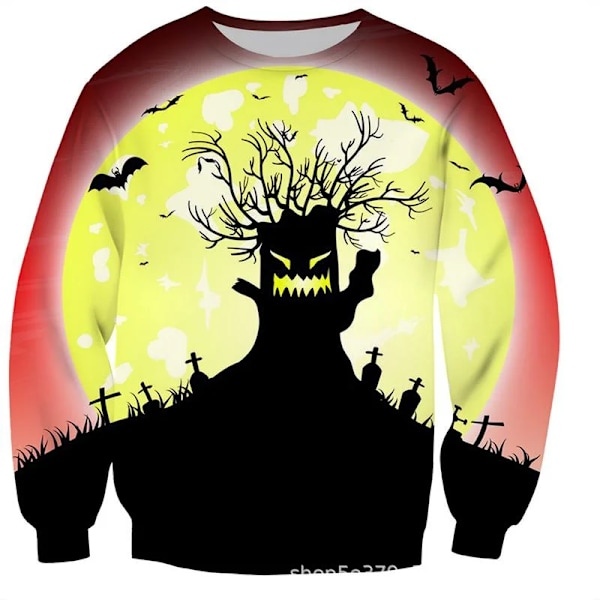 3D Tryckt Halloween Pumpa Tröja Män Tecknad Bat Spider Mönster Pullovers Långa Ärmar Höst Casual Round Hals S Weatshirt Swea-YSY013618 2XL