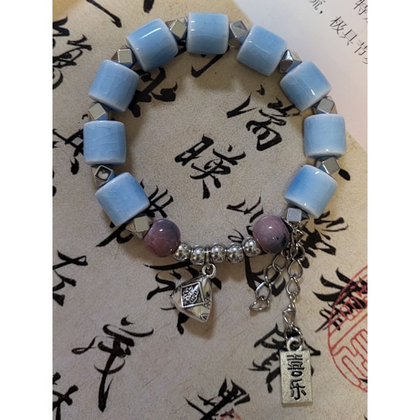 Jingdezhen Ten Yuan 3 Sträng Explosiv Brand Keramiska Armband Porslin Pärlor Armband Handgjorda Keramiska Smycken Nationella Smycken Slätt Pinkish