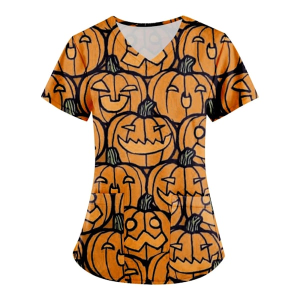 Sommer Halloween V-hals Kortærmet Pleje Medicinske Uniformer Skjorter Unisex Tee Hotel Hospital Læge Operation Scrub T-shirt BHSF1400 L