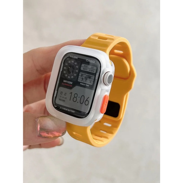 Candy Case+ Rem För Apple Watch Series 9 45mm Band 8 7 41mm SE 6 5 4 44mm 40mm Gummi Correa Rem iwatch Ultra 2 49mm clear Yellow 44mm Series 456SE