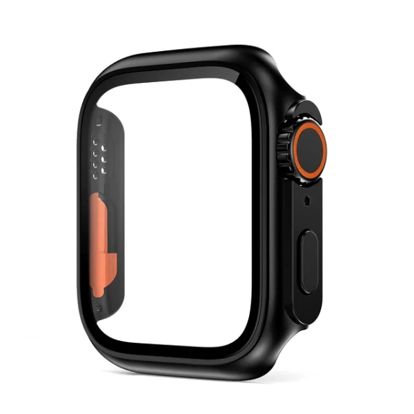 Glas+ Case för Apple Watch 44 mm 45 mm 41 mm 40 mm 42 mm 38 mm Skärmskydd Cover Change Ultra Bumper iWatch Series 8 7 SE 6 5 3 black-orange Series456 SE 40MM