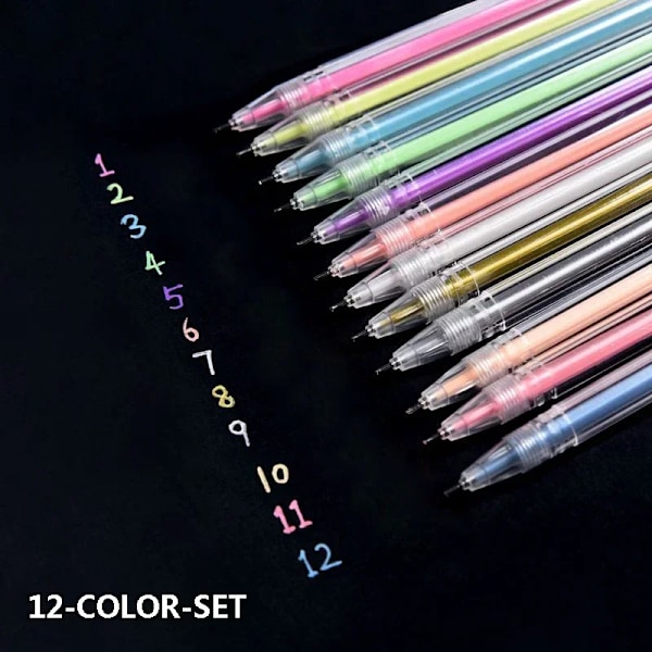 9/12 Pcs Färgade Gelpennor Set Söt Penna Kawaii Blå 0,5 Mm Kulspetspenna För Tidskrift Söt Skolartiklar Koreanska Stationära Underhåller Livsmedel 12 PCS Set A