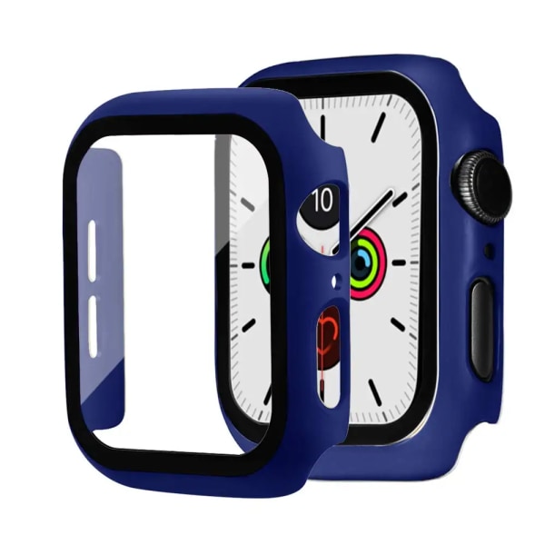 Glas+ cover För Apple Watch Case 44mm 40mm 42mm 38mm stötfångare Skärmskydd för Apple Watch Tillbehör 9 8 7 6 5 4 3 41mm 45mm Midnight blue 8 Series 321 38MM