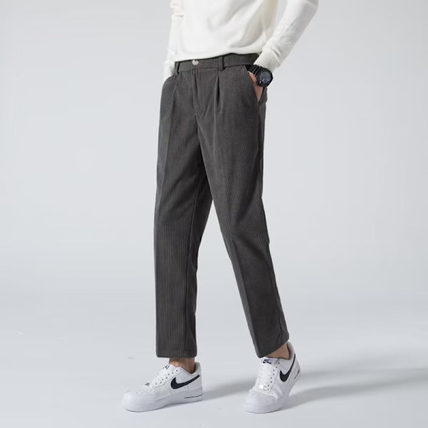 Efterår og vinter fløjl dragter bukser koreansk stil løs lige varm fløjl beskåret tilspidset casual bukser tilbage elastisk C Khaki 32