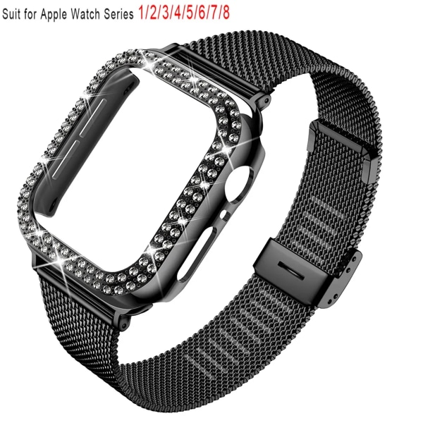 Silm Strap+ Case för Apple Watch Band 40mm 41mm 44mm 45mm 38mm 42mm Correa Meatl Milanese Armband IWatch Series 3 4 5 6 SE 7 8 Black Series 8 7 41MM