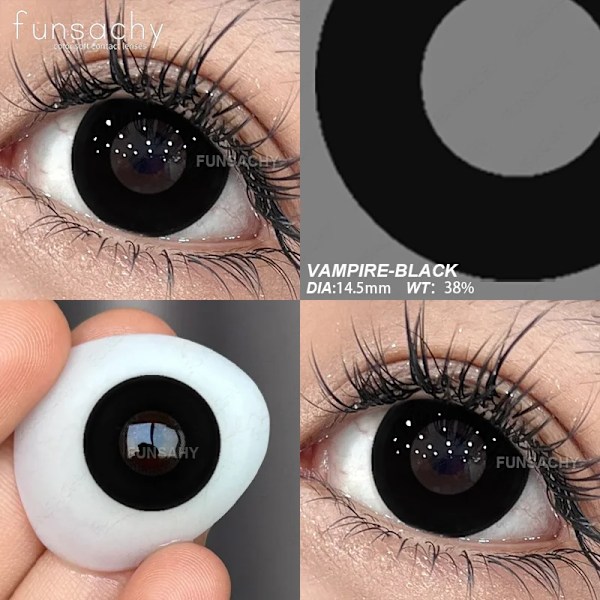 Funsachy 2St Cosplay Färg Kontaktlinser För Ögon Anime Roll Spela Kontakt Lins Vit Mesh Färgade Len Röda Ögonlinser VAMPIRE-BLACK 0