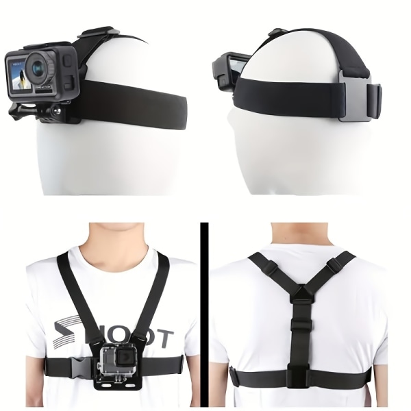 12-i-1 actionkameratillbehörssats kompatibel med GoPro Hero (tillbehör inkluderar bröstrem/selfiestick/flytande pinne/cykelställ, etc.)