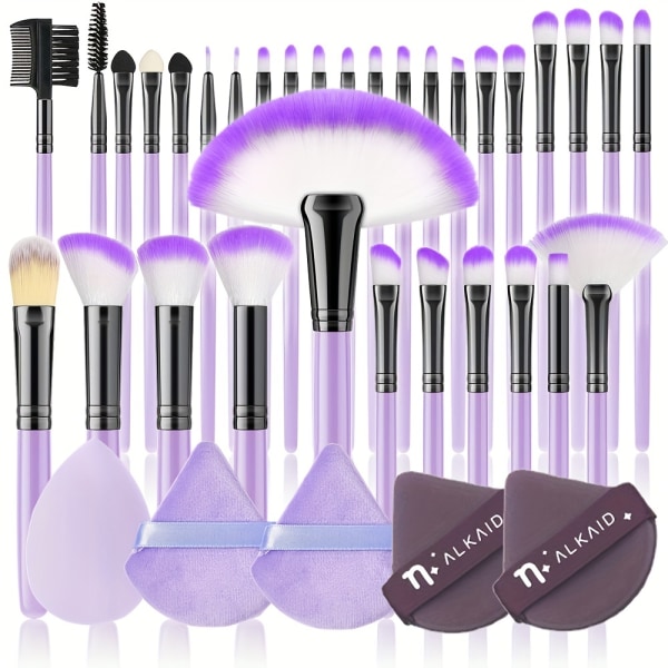 37st komplett set med triangelsammetspulverpuff och sminksvamp - perfekt för nybörjare och professionella makeupartister Purple