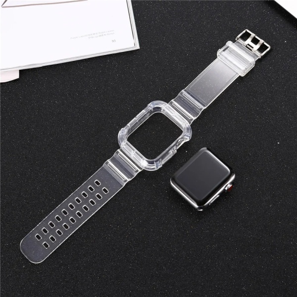 Klart band + case för Apple Watch Series 8 7 6 SE 5 4 45 mm 44 mm 42 mm 41 mm Transparent för iwatch 3 2 38 mm 40 mm gummirem TRPU 38 40 41MM
