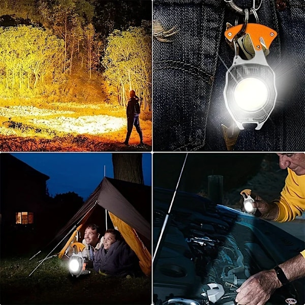 Nyckelkedja Led Ficklampa Outdoor Mini Cob Arbetslampor Camping Klättring Multifunktion Fiske Portabelt Magnetic Facch Usb Laddning COB Work Lights