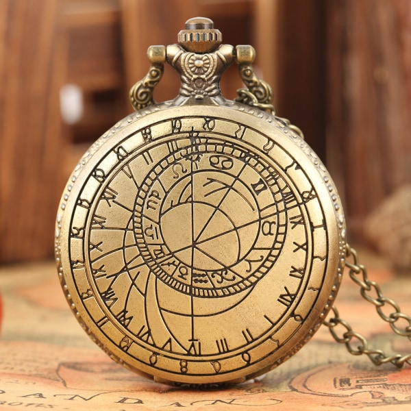 Vintage Brons Geometri Prag Astronomisk Kompass Design Kvarts Fickur Watch Present till familj och vänner Bronze