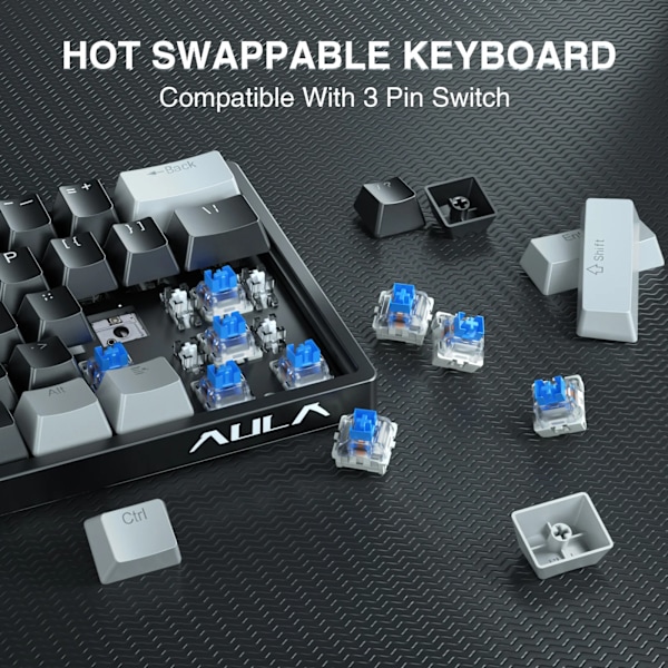 Aula F3261 Mekanisk Spelare Tangentbord Macro Tangentbord Hotswap Tangentbord Gaming Keyboard För Tablett 60 Procent Layout Rgb Anpassa Programvara Grey-White