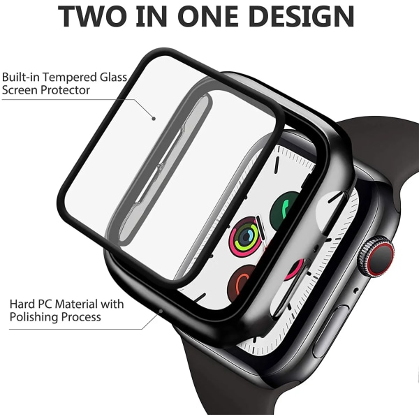 Härdat glas+ cover för Apple Watch 9 8 41 mm 45 mm 42 mm 38 mm PC-bumper Case iWatch series 7 6 5 4 se 44 mm 40 mm Fluorescent green 28 Series 321 38MM