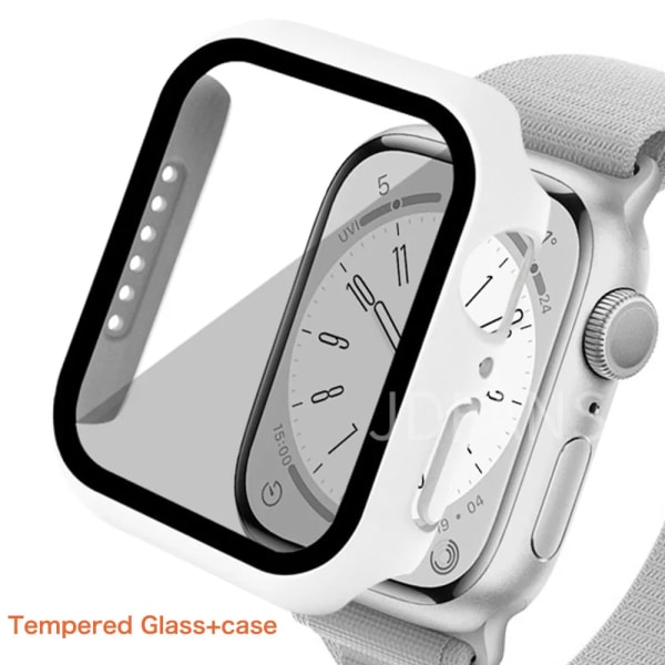 Glas+ cover För Apple Watch Case series 9 8 7 6 5 4 3 SE 45mm 41mm 44mm 42mm iWatch Skärmskydd för Apple Watch Tillbehör White 3 Series 7-8-9 41MM