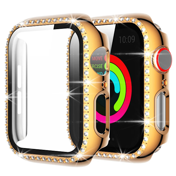 Transparent Hollow Bling Diamond Pc Case För Apple Watch 38 42 40 44 41 45Mm Skyddsöverdrag För Iwatch-Serien 7 6 5 4 3 2 Sek Rose Gold 1 45mm